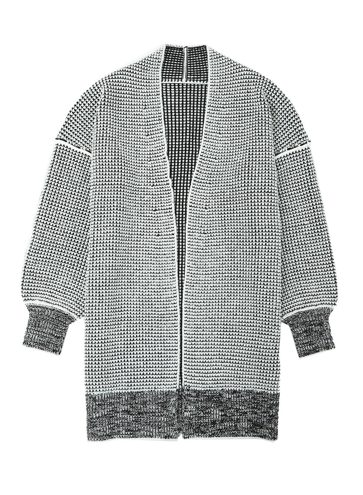 Grey Plaid Contrast Trim Casual Knit Cardigan