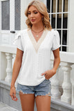 Eyelet V-Neck Petal Sleeve T-Shirt - PD SECRET REALM