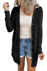 Black Casual Button Front Open Front Cover Up