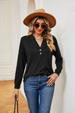 Buttoned Notched Neck Long Sleeve Top - PD SECRET REALM