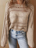 Hollow Out Cable-Knit Boat Neck Sweater - PD SECRET REALM