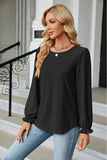 Round Neck Flounce Sleeve Blouse - PD SECRET REALM