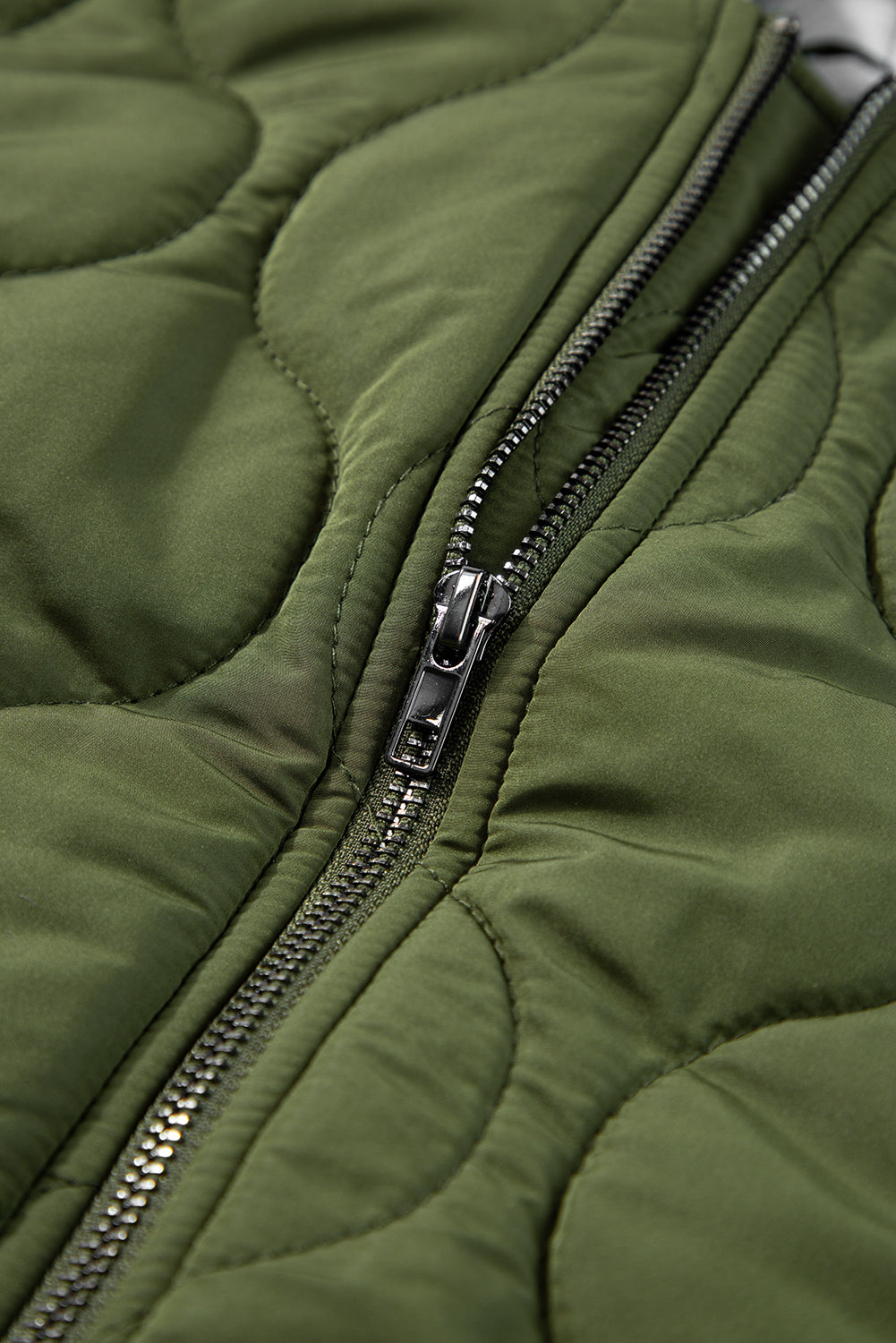 Jungle Green Quilted Drawstring Hooded Zip Up Puffer Vest