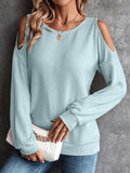 Round Neck Cold-Shoulder Waffle-Knit Top - PD SECRET REALM