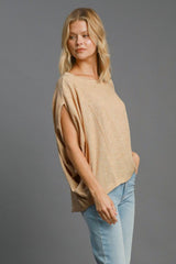 Exposed Seam Round Neck Batwing Sleeve Knit Top