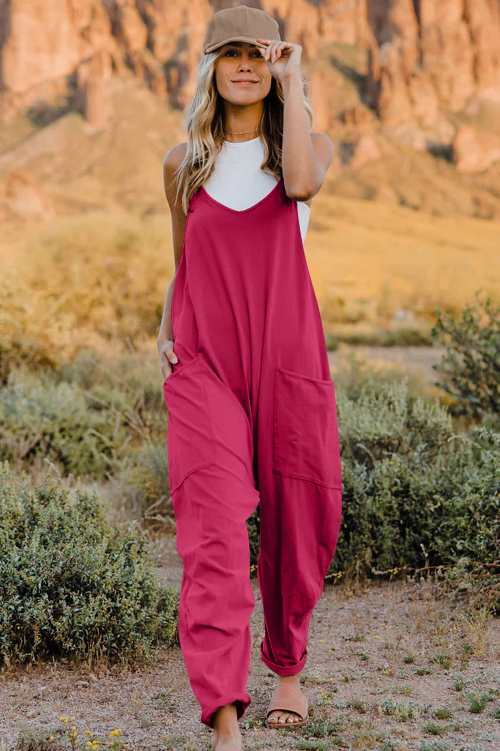 Full Size V-Neck Sleeveless Jumpsuit with Pockets