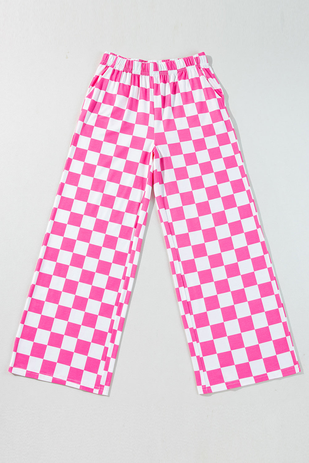 Bonbon Checkered Print High Waist Wide Leg Pants