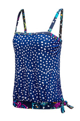 Blue Mixed Print Straps Tankini Swimsuit