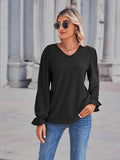 Eyelet V-Neck Flounce Sleeve Blouse - PD SECRET REALM