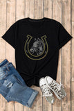 Rhinestone Round Neck Short Sleeve T-Shirt - PD SECRET REALM