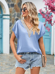 Mandy V-Neck Cuffed Blouse