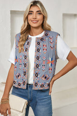 Sky Blue Geometric Embroidered Open Front Vest