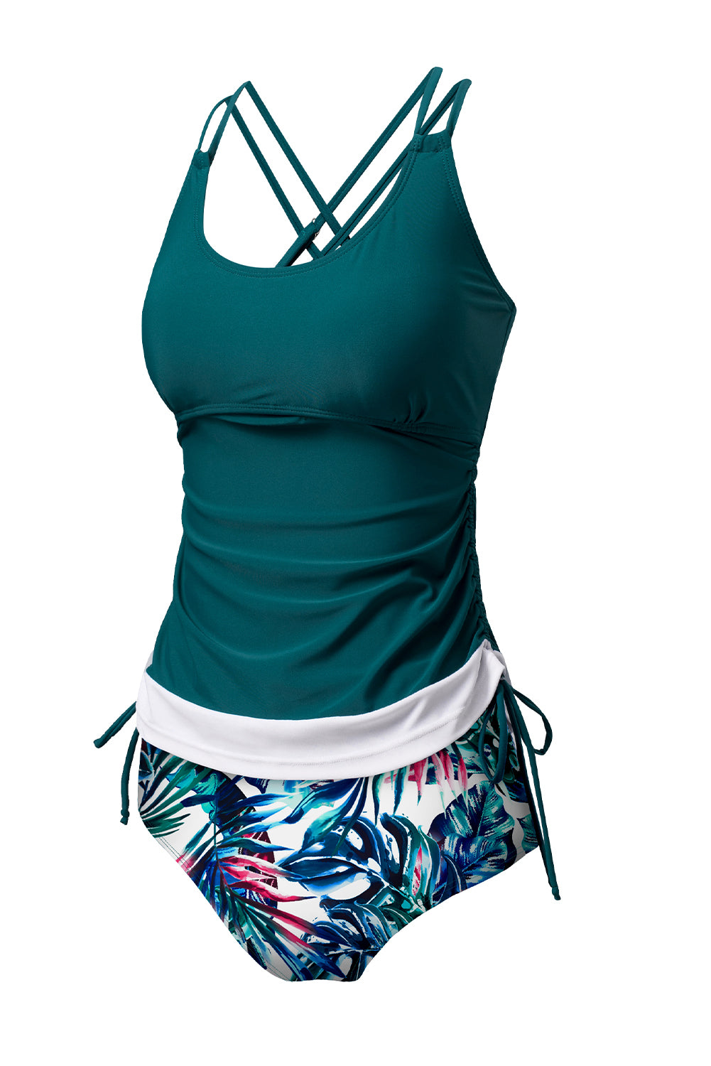 Sea Green Drawstring Tummy Control 2pcs Tankini Set