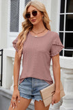 Eyelet Round Neck Petal Sleeve T-Shirt - PD SECRET REALM