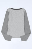 Exposed Seam Contrast Round Neck Long Sleeve T-Shirt - PD SECRET REALM