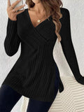 Ribbed Surplice Long Sleeve T-Shirt - PD SECRET REALM