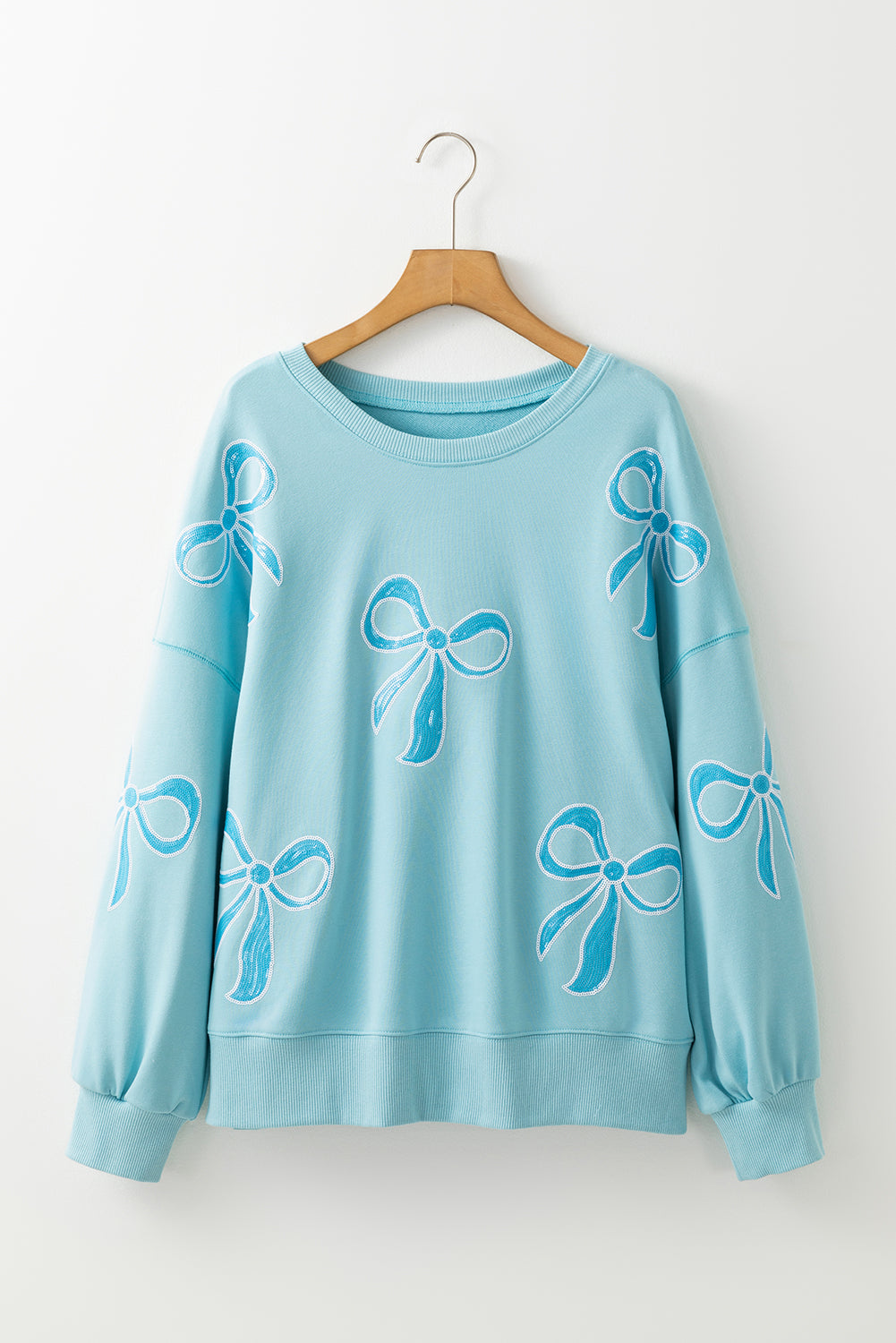 Beau Blue Sequin Bow Drop Shoulder Oversized Sweatshirt