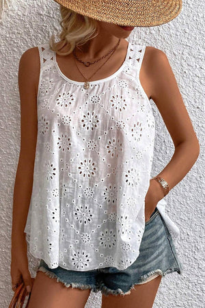 Eyelet Round Neck Wide Strap Tank - PD SECRET REALM