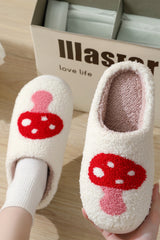 White Cute Mushroom Graphic Fuzzy Winter Slippers