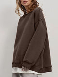 Round Neck Dropped Shoulder Long Sleeve Sweatshirt - PD SECRET REALM