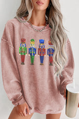 Pink Sequins Christmas Nutcracker Corded Baggy Graphic Sweatshirt