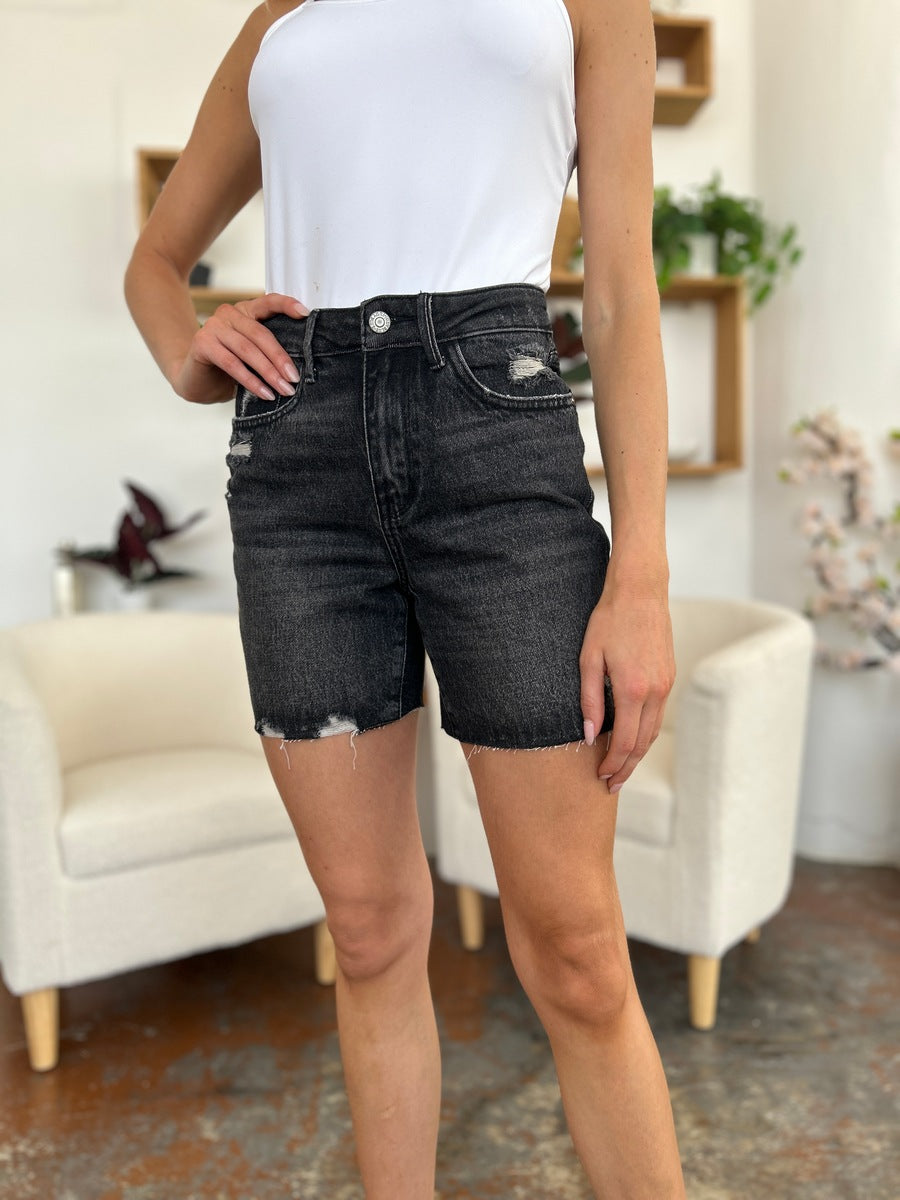 Full Size High Waist Rigid Magic Denim Shorts