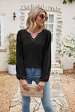 Eyelet Notched Neck Balloon Sleeve Blouse - PD SECRET REALM