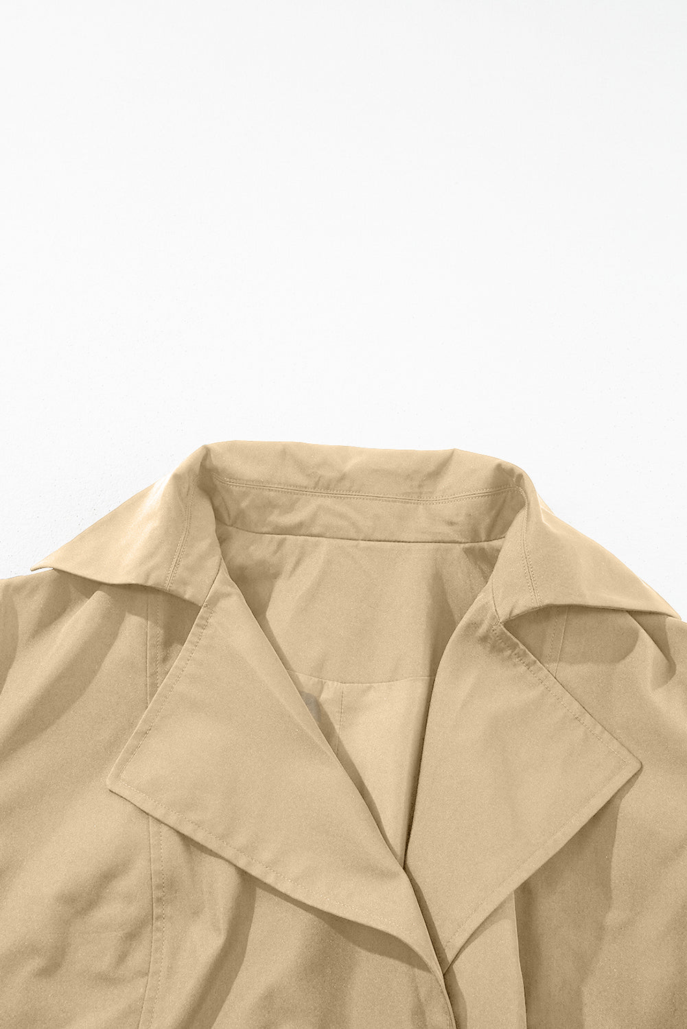 Pale Khaki Solid Color Lapel Collar Pocket Wind Coat