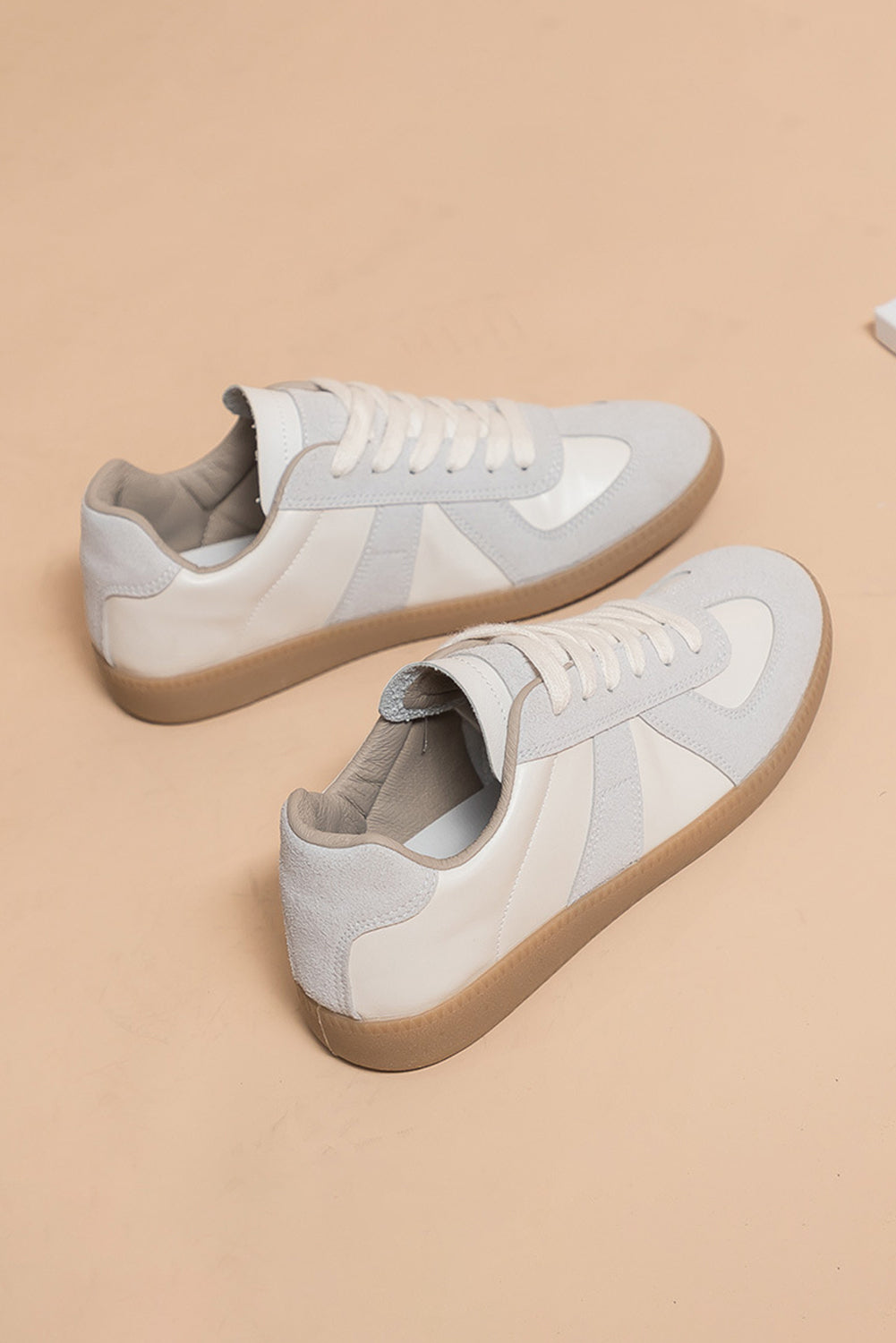 Beige PU Leather Suede Patchwork Flat Sneakers