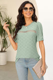 Eyelet Round Neck Short Sleeve T-Shirt - PD SECRET REALM