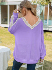 Ivy Lane Contrast Spliced Lace V-Neck Top