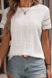 Eyelet Round Neck Short Sleeve Top - PD SECRET REALM