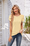 Eyelet Round Neck Petal Sleeve T-Shirt - PD SECRET REALM