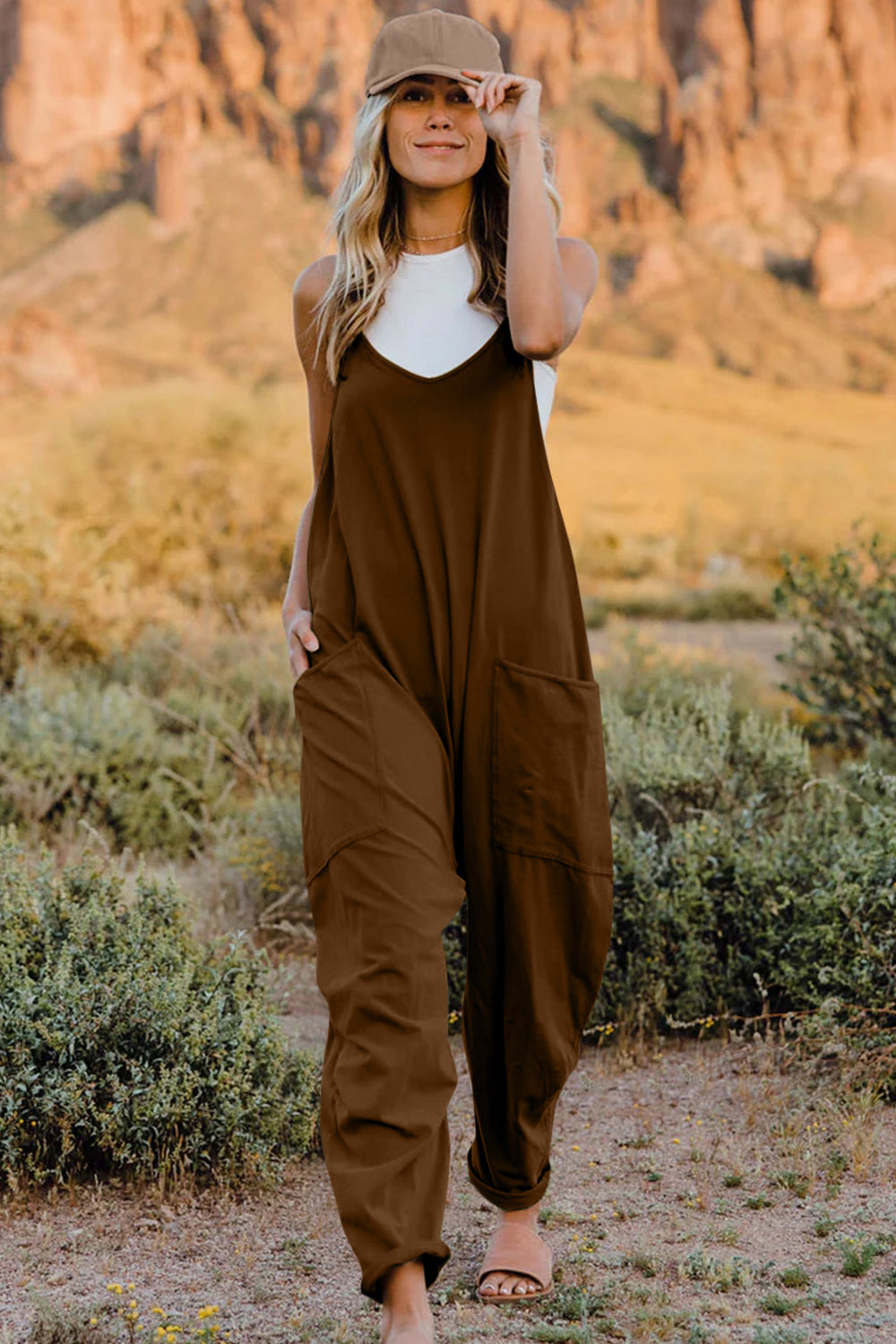 Full Size V-Neck Sleeveless Jumpsuit with Pockets