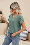 Eyelet Petal Sleeve V-Neck Knit Top - PD SECRET REALM