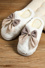 White Contrast Bowknot Applique Plush Winter Slippers