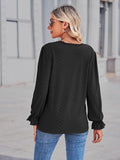 Eyelet V-Neck Flounce Sleeve Blouse - PD SECRET REALM