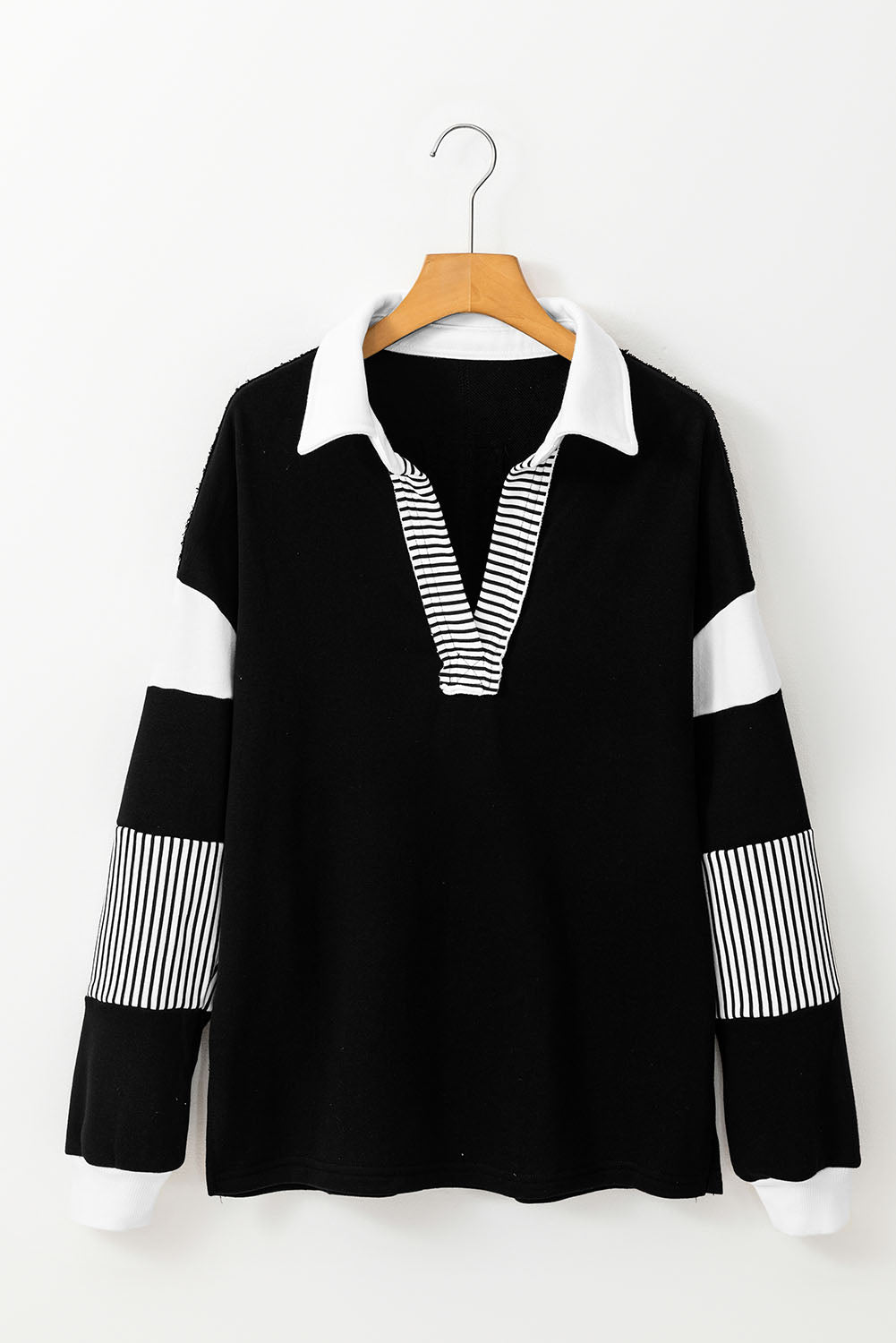 Sail Blue Striped Patchwork Collar Sweatshirt