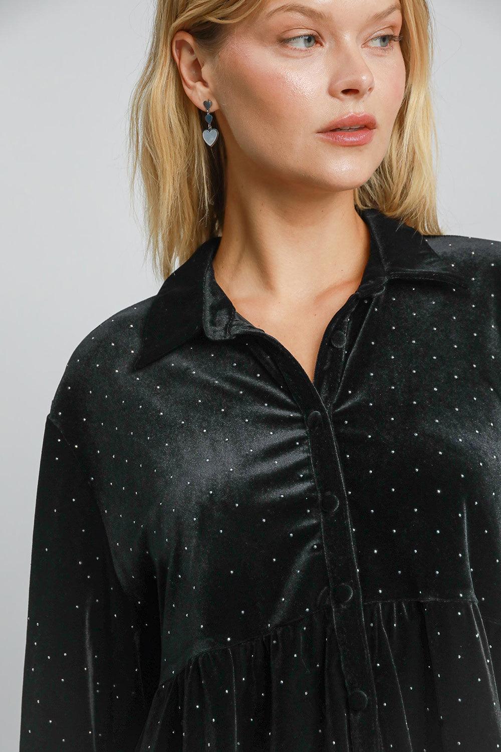 Full Size Polka Dot Button Up Half Sleeve Shirt