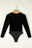 Pearl Detail Velvet V-Neck Long Sleeve Bodysuit - PD SECRET REALM