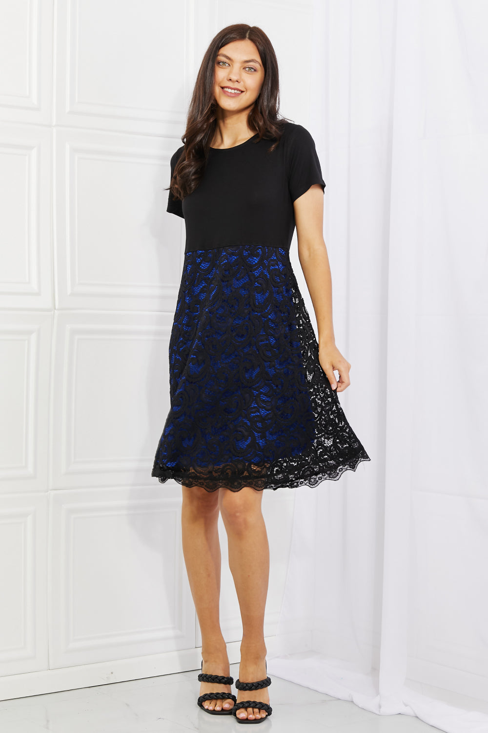 Yelete Full Size Contrasting Lace Midi Dress - PD SECRET REALM