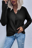 Perfee Twist Front Long Sleeve Waffle Knit Top - PD SECRET REALM