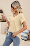 Eyelet Petal Sleeve V-Neck Knit Top - PD SECRET REALM