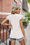 Eyelet Flutter Sleeve Scalloped V-Neck Top - PD SECRET REALM