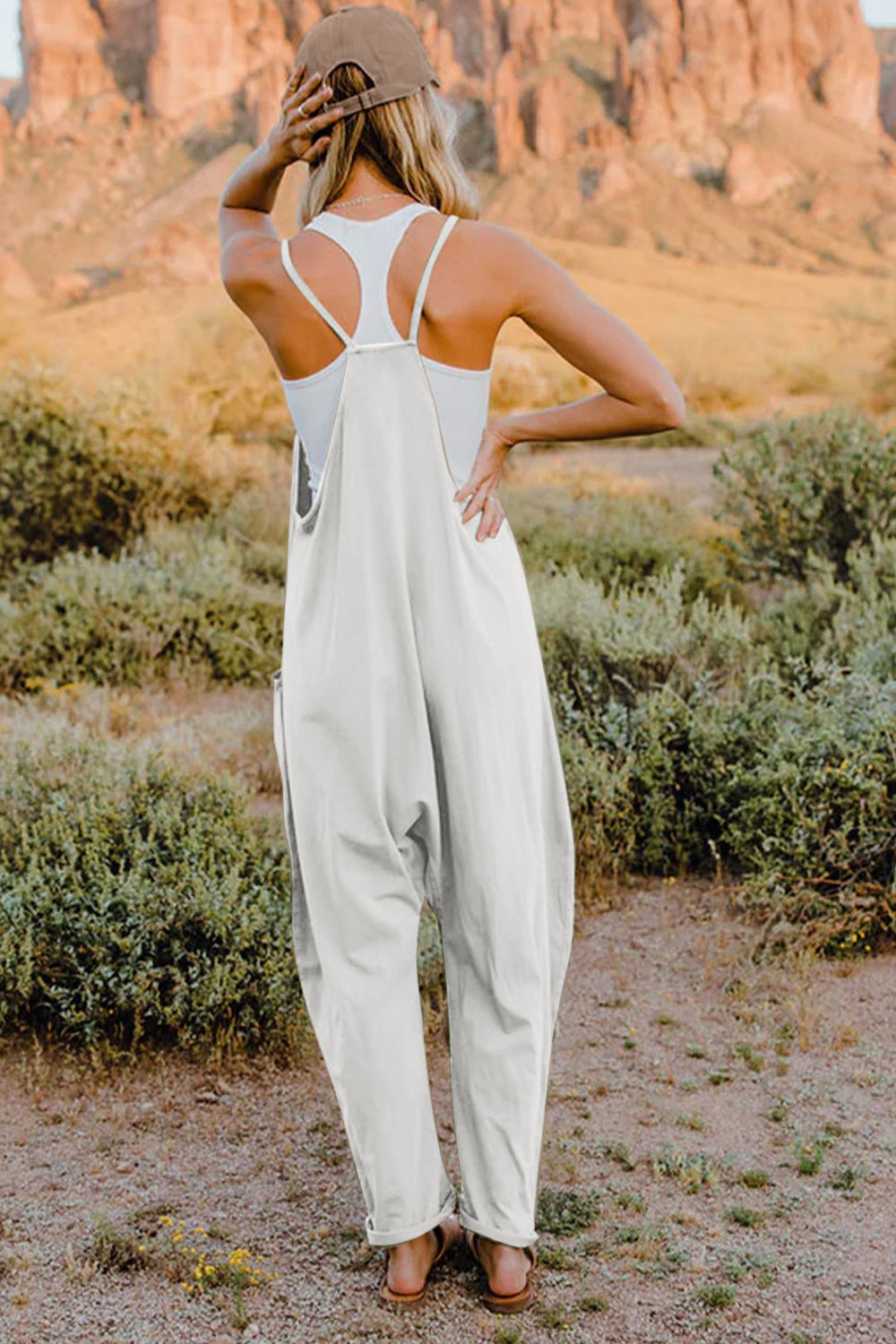 Full Size V-Neck Sleeveless Jumpsuit with Pockets