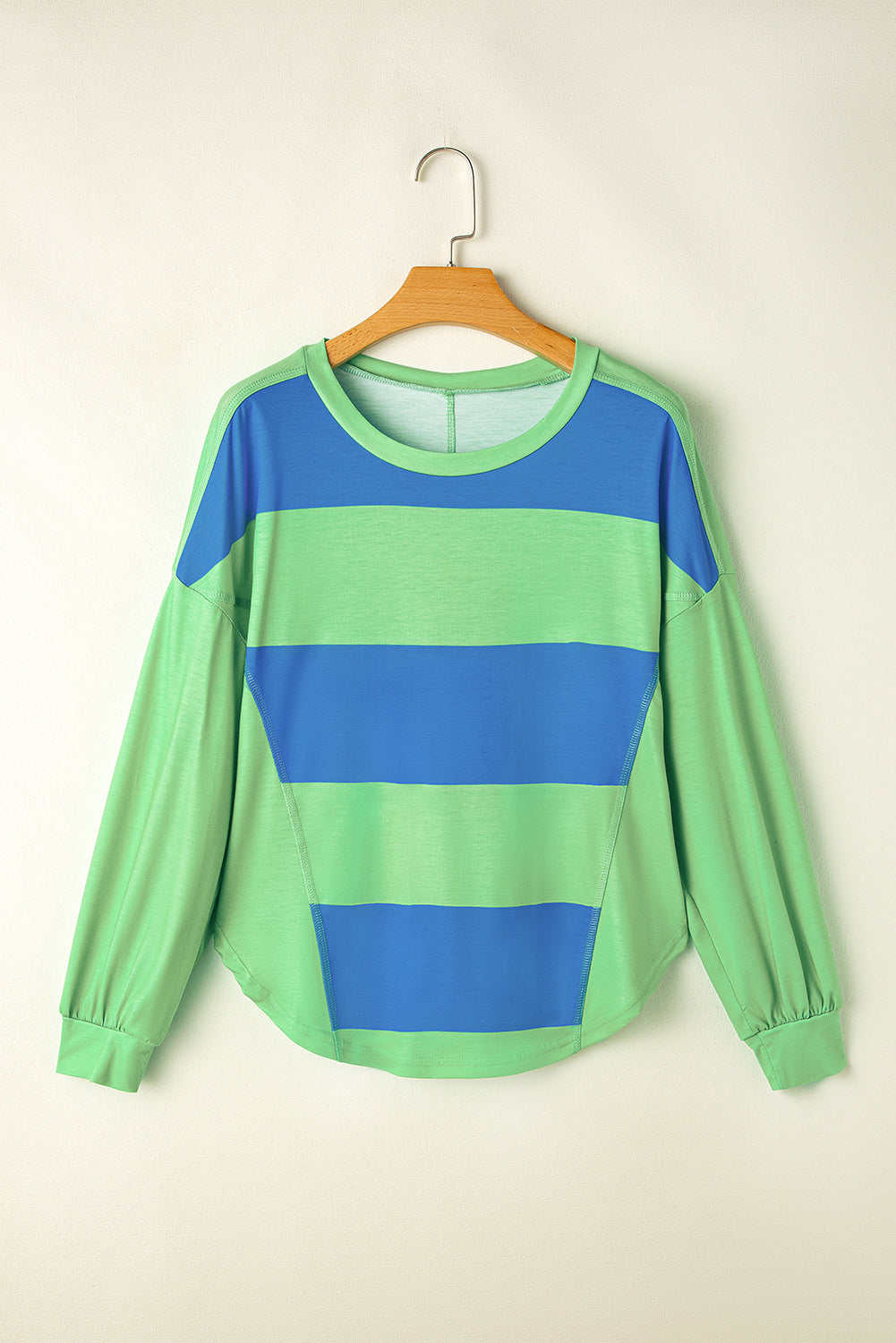 Light Green Colorblock Drop Sleeve Round Neck Top