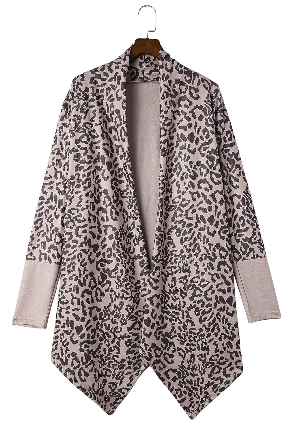 Cheetah Print Cowl Neck Open Front Long Cardigan