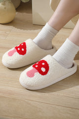 White Cute Mushroom Graphic Fuzzy Winter Slippers