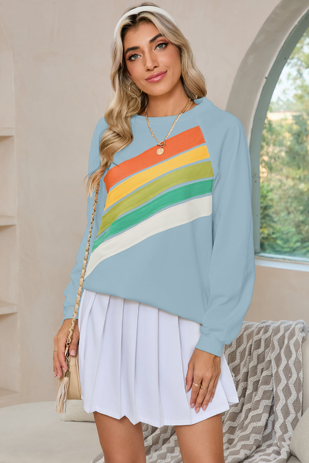 Black Rainbow Colorblock Pullover Sweatshirt