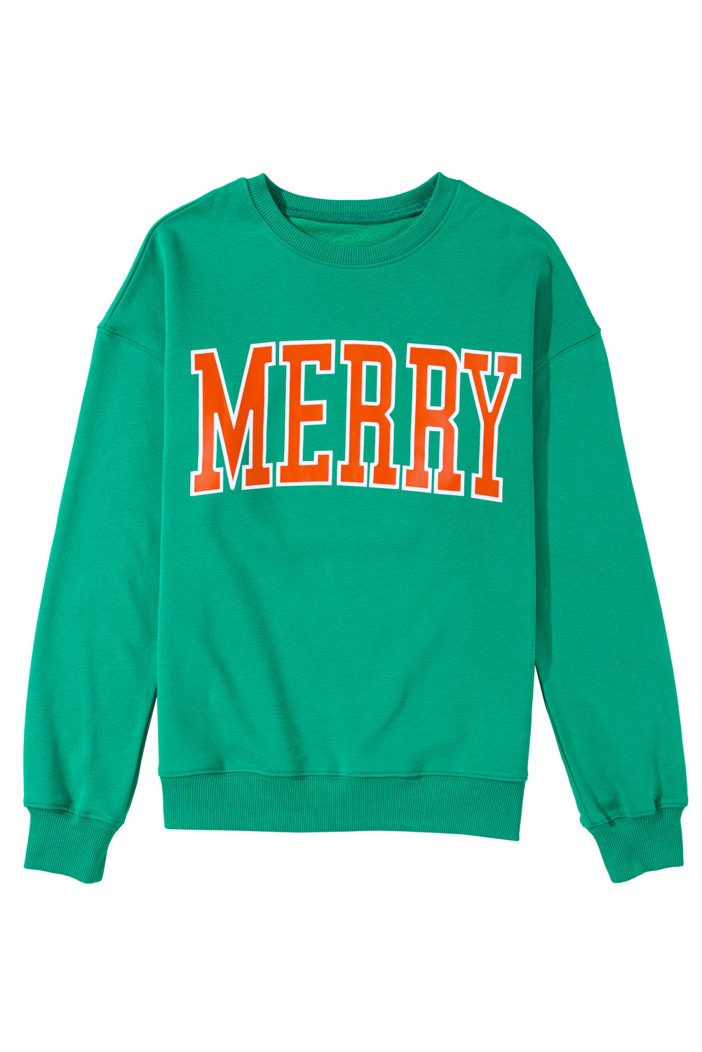 Green MERRY Print Drop Sleeve Pullover Sweatshirt